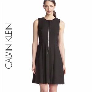Calvin Klein Black Sleeveless Fit & Flare Dress Front Half Zip Fully Lined  Sz 4